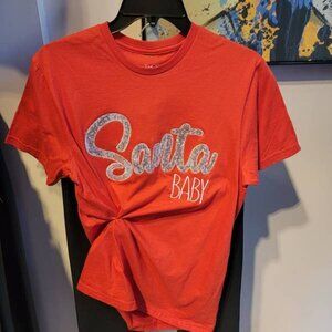 NEW Red Tee with Silver Sequin Santa Baby